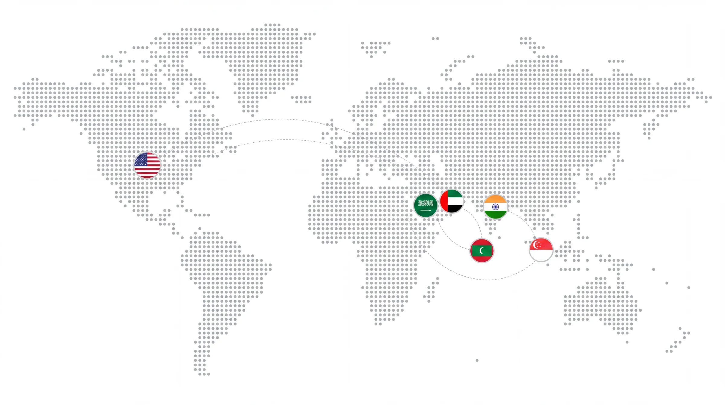 Map showing Empereal's global presence across the United States, Saudi Arabia, United Arab Emirates, India, Maldives, and Singapore