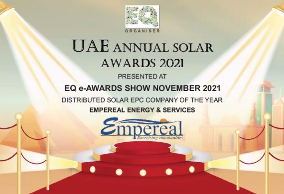 The Distributed Solar EPC of the year at the UAE EQ Magazine – World’s Leading Solar Media e-Awards for 2021